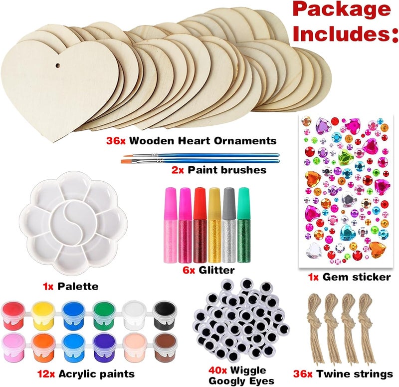 Collabell Valentine's Day Wood Heart Craft Kit, 36 Pcs Blank Unfinished Wooden Hearts Ornaments for Crafts, DIY Painting Activity for Adults, Family, Couples to Make Personalized Gifts and Home Decor - Image 4